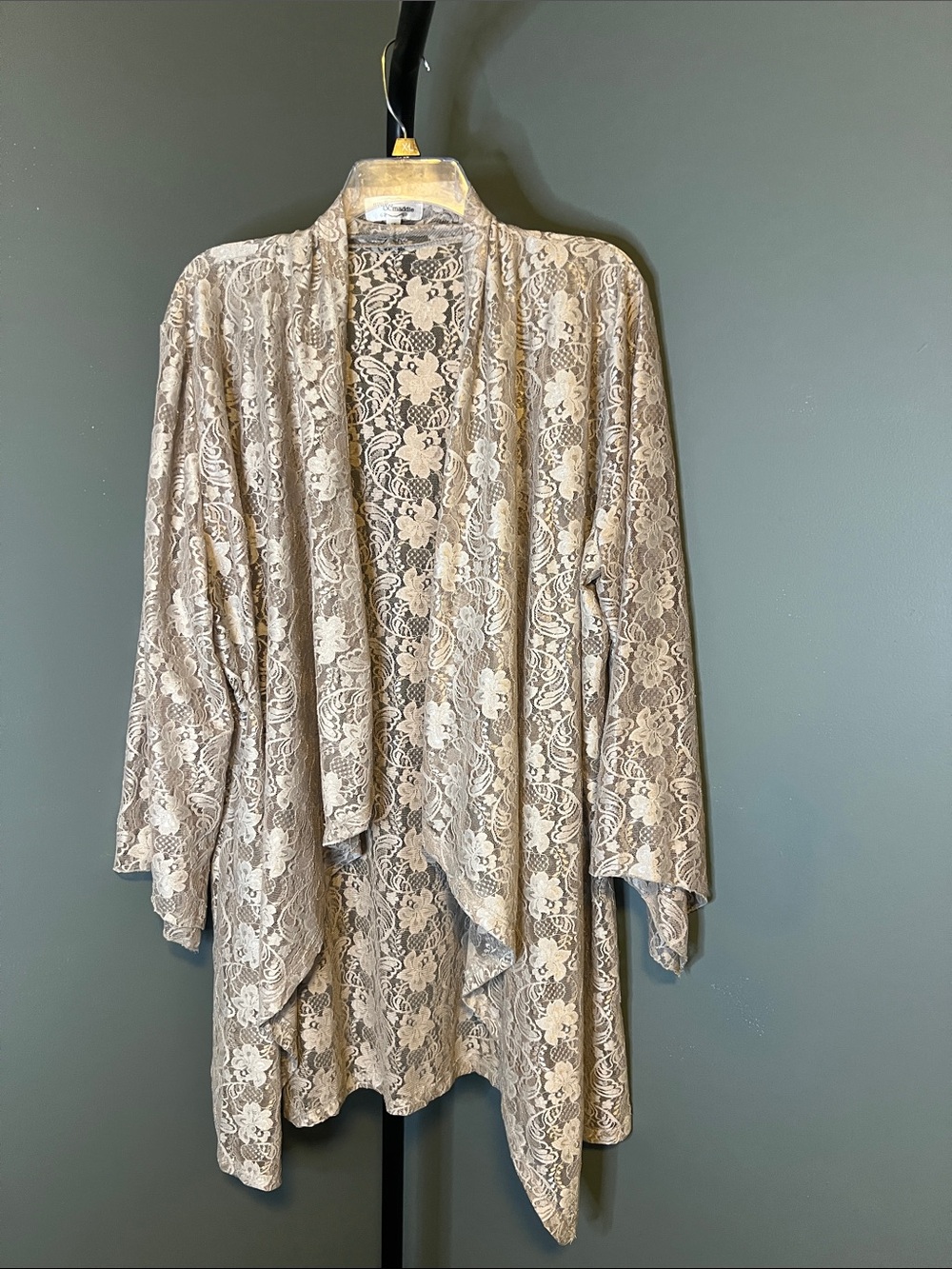 Lace Overlay Open-Front Draped Cardigan Shrug - Cream
